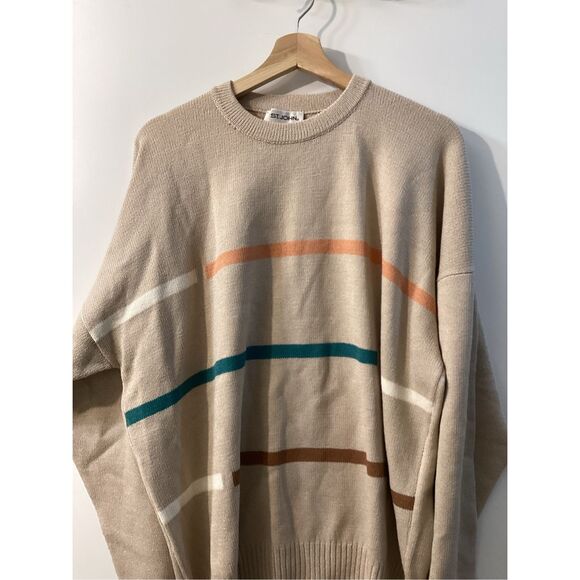 St john Vintage Beige Crewneck Sweater Retro Striped Knit Pullover Unisex Size X - Picture 6 of 15